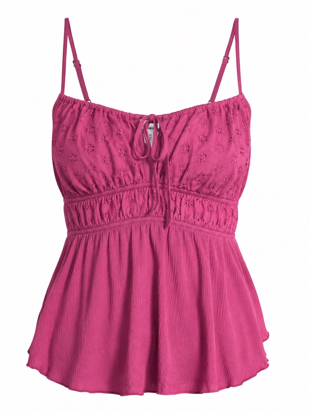 No Boundaries Pink Eyelet Spaghetti Strap Peplum Tank
